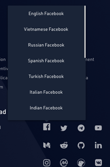 Přešel jsem na ikonu FB, abych se podíval na jejich účet na FB a mohl jsem si vybrat z různých jazyků.